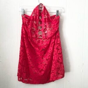 Adore Me Loraina Unlined Babydoll Sheer Vibrant Red/Pink Lace Plus Size